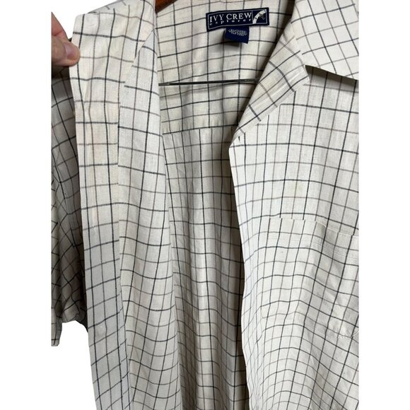 Ivy Crew Shirt Mens Large Linen Blend Check Plaid Button Up Casual‎ Short Sleeve - Picture 3 of 9